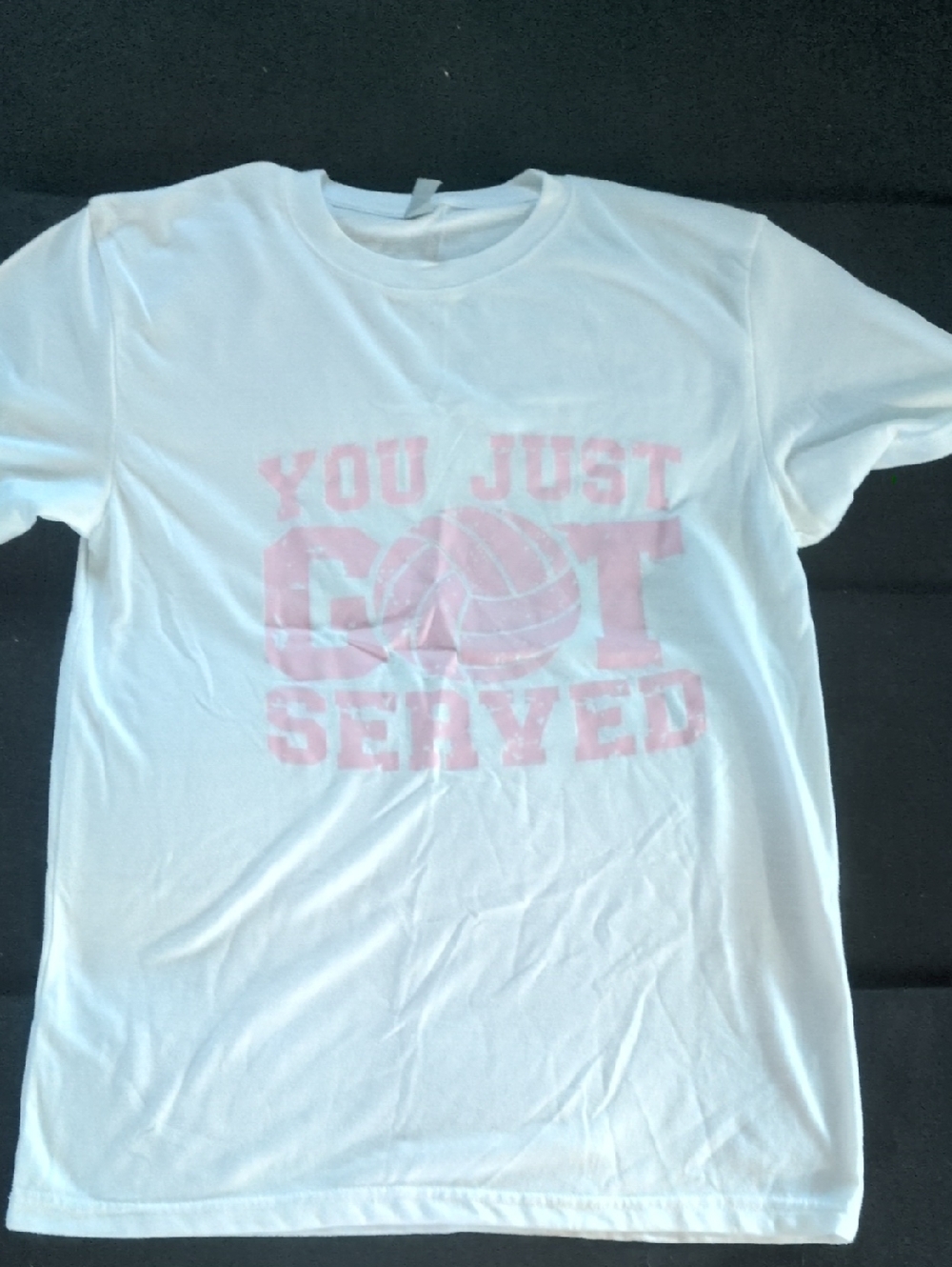 Kids White T‑Shirt with Pink 'You Just Got Served' Volleyball Graphic